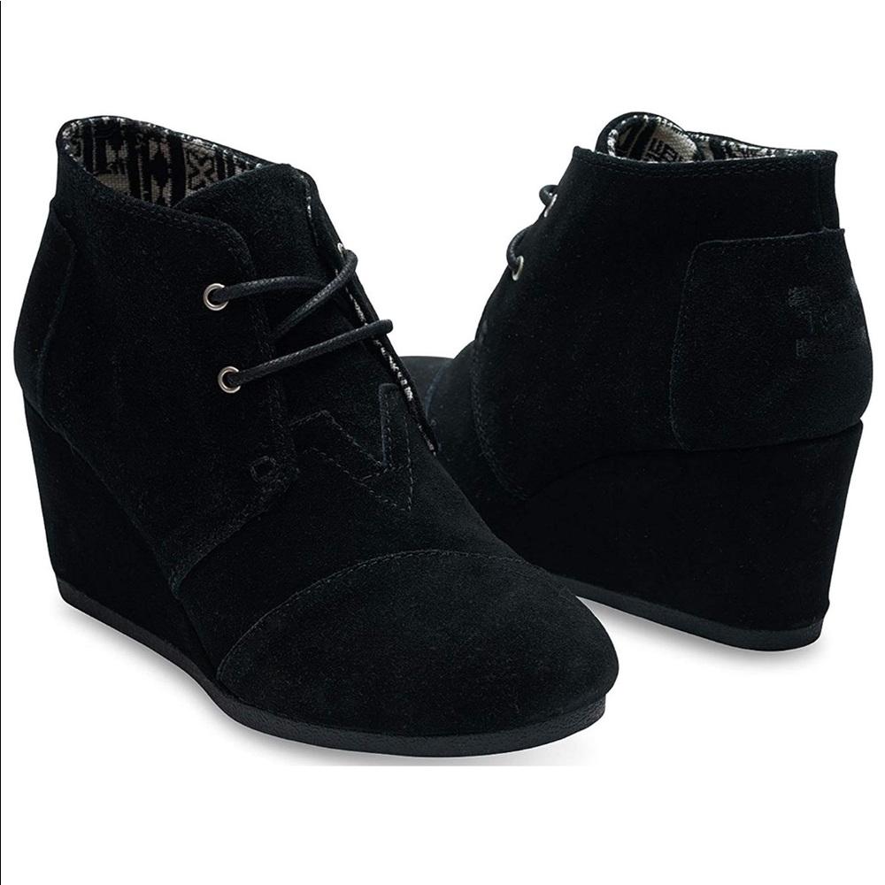 TOMS Desert Wedges, Black Suede